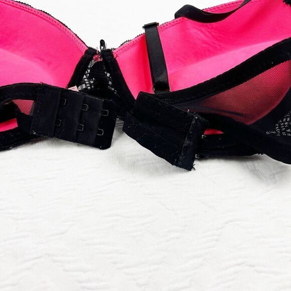 BUY 1 GET 1 FREE Jezebel 34b hot pink black lace mesh bra lingerie - Picture 3 of 12